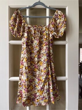Sanctuary Floral Puff-Sleeve Dress in Yellow, Mauve & Cream
